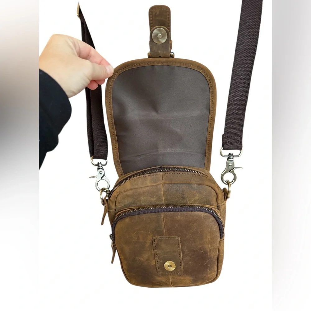 Genuine distressed Leather satchel Crossbody Adjustable Waist Pack